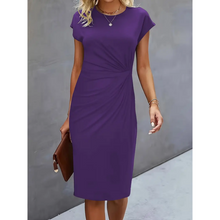 Elegantes Midi-Kleid Damen Kurzarm – Business & Anlass – Violettblau
