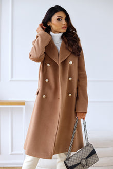 Eleganter Damen Winter-Trenchcoat – Reverskragen & Doppelreiher – Warm – Braun