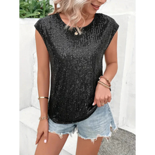 Sparkella™ – Kurzärmliges Pailletten Top für Damen – Schwarz