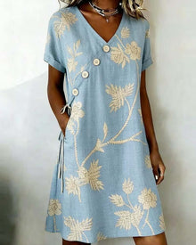 Celmira - Mini Kleid MIT Diagonalem Knopfmuster – Blau