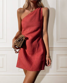Calista - Schickes Neckholder Mini Kleid – Rot