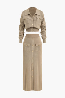 Aviana | Strick-Set mit Blazer und Rock – Khaki