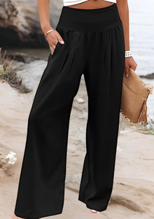 Susan Weite Strandhose mit elastischem Bund – Fließend & Bequem – Schwarz