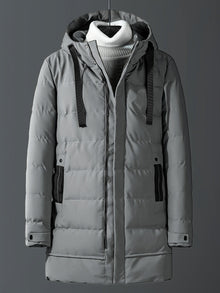 Warme Winddichte Reißverschluss Mittellange Kapuzen Winterjacke | Perfekt für Outdoor-Aktivitäten – Grau