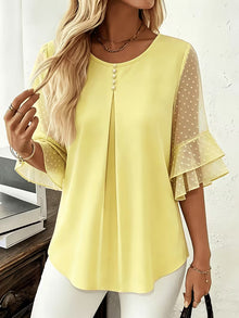 Hurley – Bluse Mit Rundhalsausschnitt Und Transparenten Rüschenärmeln – Gelb