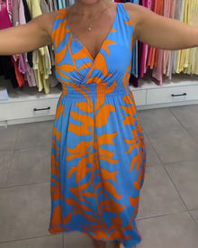 Kealia – Kleid Mit Blumenmuster Und Gesmokter Taille – Orange