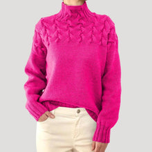 Nicole | Damen Frühlings Strickpullover mit Zopfmuster und hohem Kragen – Rosa
