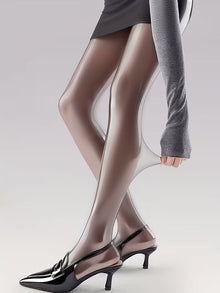Bekah – Hochglänzende Stretch Strumpfhose Mit Fußteil – Taupe