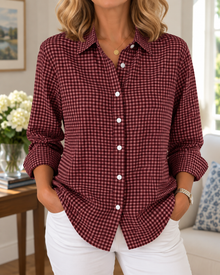 Colien – Langärmliges Gingham-Hemd mit Knöpfen – Burgund
