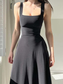 Mirelina™ – Damen Midikleid mit Breiten Trägern – Schwarz