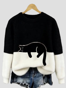 Luna | Damenpullover mit Katzenmotiv – Schwarz