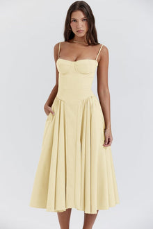 Celine - Midikleid ärmellos mit Korsettpassform – Gelb