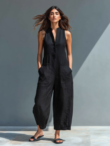 Darja – Eleganter ärmelloser Overall – Schwarz