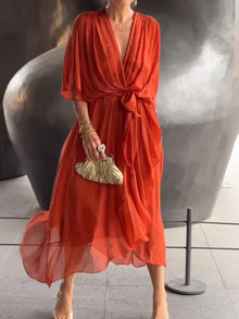 Monica™ – Damen Kleid aus Seidenmusselin – Orange