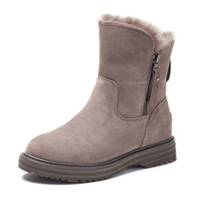 Damen Winterstiefel – Warm Gefütterte Ankle Boots aus Wildlederimitat mit Reißverschluss – Braun