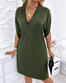 Elegantes V-Ausschnitt-Kleid für Damen mit Raffinierten Details – Grün