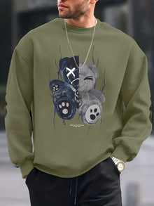 Lässiger Mode Crew Neck Baumwolle Sweatshirt für Männer | Perfekt für den Alltag – Armeegrün