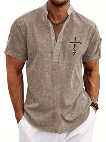 Stin | Elegantes Kurzarmhemd mit Stehkragen – Khaki