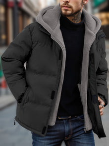 Lässige Kapuzen Daunen-Alternative Winterjacke Mit Taschen Für Herren | Perfekt für den Alltag – Schwarz