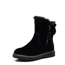Damen Winterstiefel – Warm Gefütterte Ankle Boots aus Wildlederimitat mit Reißverschluss – Schwarz