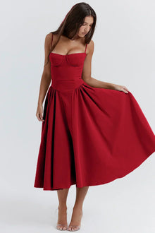 Cheri - rückenfreies Midi-Sling-Kleid für Damen – Rot