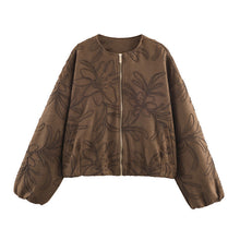Damenjacke mit Blumenstickerei - Yrsa – Kaffee