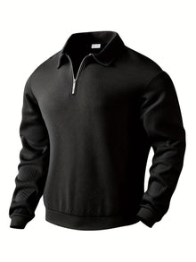 Finn | Geometrisches Design Vintage Reißverschluss Pullover – Schwarz
