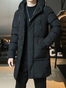 Casual Lange Winter Jacke Für Herren | Perfekt für Outdoor-Aktivitäten – Schwarz