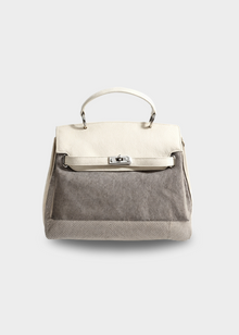 Große Canvas Tasche Damen – Vegane Leder Shopper mit Reißverschluss – Grauweiß