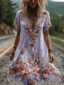 Giselda - blumenbesticktes Kleid – Lila