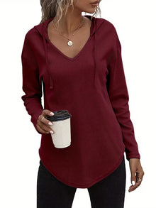 Heydi – Langarm Pullover Mit Kapuze Und Abgerundetem Saum – Burgund