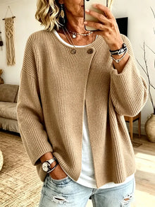 Peninah - Gestrickte Strick Jacke Mit Rippenmuster Und Asymmetrischem Schnitt – Khaki