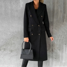 Bettina | Damen Langer Doppelreihiger Trenchcoat – Schwarz