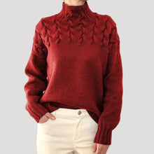 Nicole | Damen Frühlings Strickpullover mit Zopfmuster und hohem Kragen – Rot