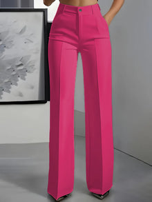 Hochgeschnittene Damenhose mit elastischem Bund – Rosa