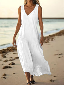 Brina - Elegantes Ärmelloses Maxikleid Mit V-ausschnitt – Weiß