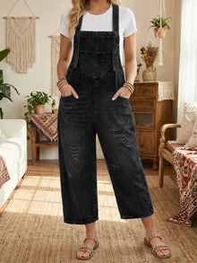 Aurevia | Denim Latzhose im Vintage-Look – Schwarz