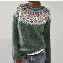 Tanja | Retro-Pullover für die goldene Herbstzeit – Grau / Geblümt