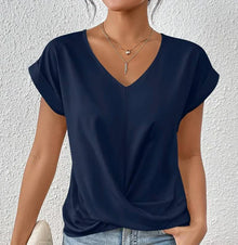 Lässiges V-Shirt | Femininer Schnitt & fließender Stoff | Eleganter Casual-Look – Marineblau
