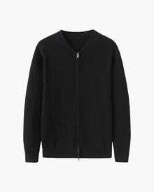 Bennett | Stehkragen Herren Rippstrick Reißverschluss Strickjacke – Schwarz