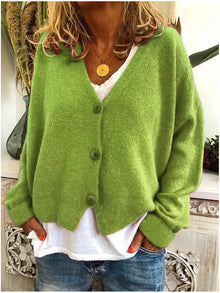 Strickjacke für Damen, Dicker Strick und lässiger Schnitt - Elvarine – Apfelgrün