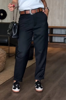 Anzughose mit Bundfalte | Feine Nadelstreifen | Eleganter Schnitt – Schwarz