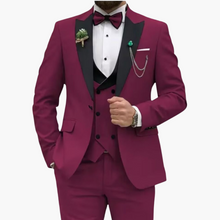 Herren Anzug dreiteilig mit Slim Fit und Kontrastrevers – Burgund