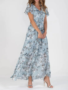 Quilla - Blumendruck und modisches Kleid – Hellblau