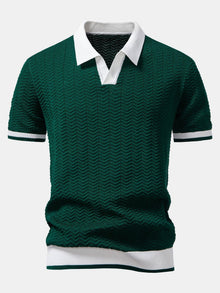 Arleno - Strukturiertes Strickpoloshirt mit V-Ausschnitt – Dunkelgrün