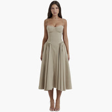 Midikleid Damen – Retro Corsagenkleid mit Trägern Sommer – Khaki