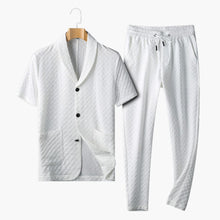 Herren Sommer Loungewear Set mit Knopfleiste und Jogginghose – Weiß