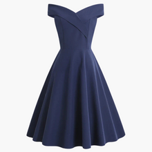 Vintage Off-Shoulder Midi Kleid für Frauen - Elegante Passform – Blau