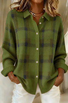 Damen Karo Strickjacke – Grün