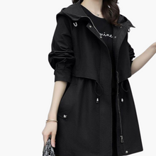 Damen Trenchcoat mit Kapuze und verstellbarer Taille – Schwarz